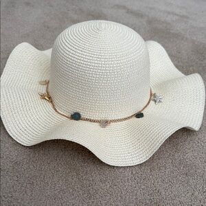Cream and Gold Floppy Sun Hat with Decorative Band